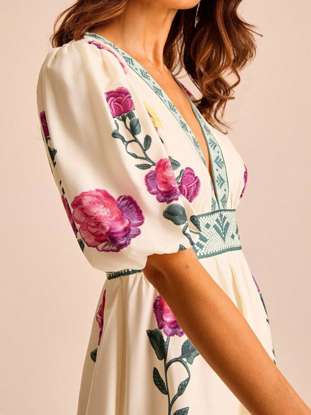 Multicolor Boho Women's Colorful Striped Round Neck Cropped Blouse